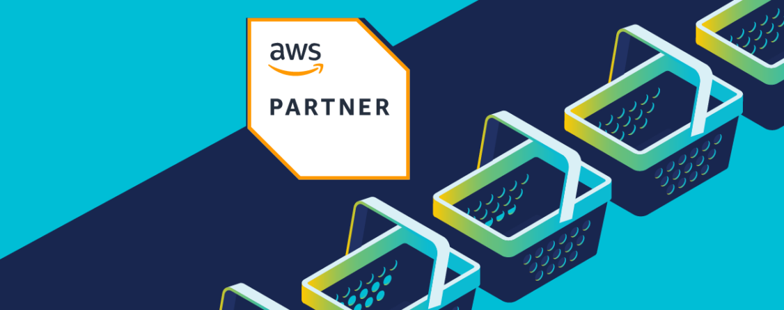 AWS Retail Competency - A stylized row of shopping baskets with the AWS Partner logo.