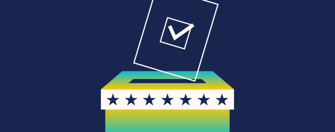 API Security - stylized picture of a ballot box with a ballot and a large checkmark being dropped into it.